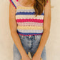 Stripe Square Neck Crochet Knit Crop Tank Top