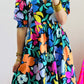 Collared Split Neck Floral Flared Dress