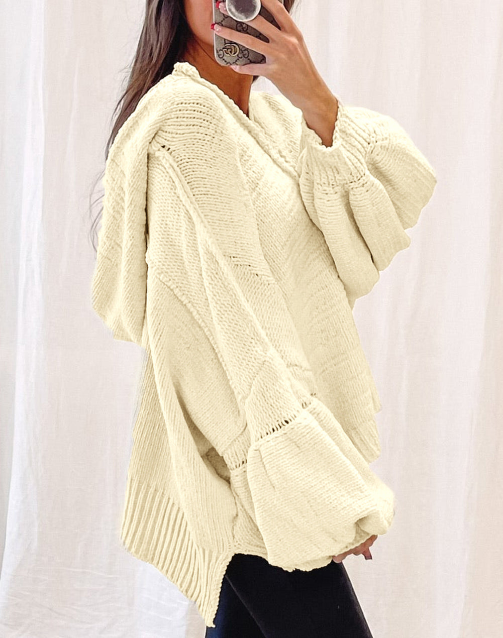 Oversized Balloon Sleeve Hooded Sweater