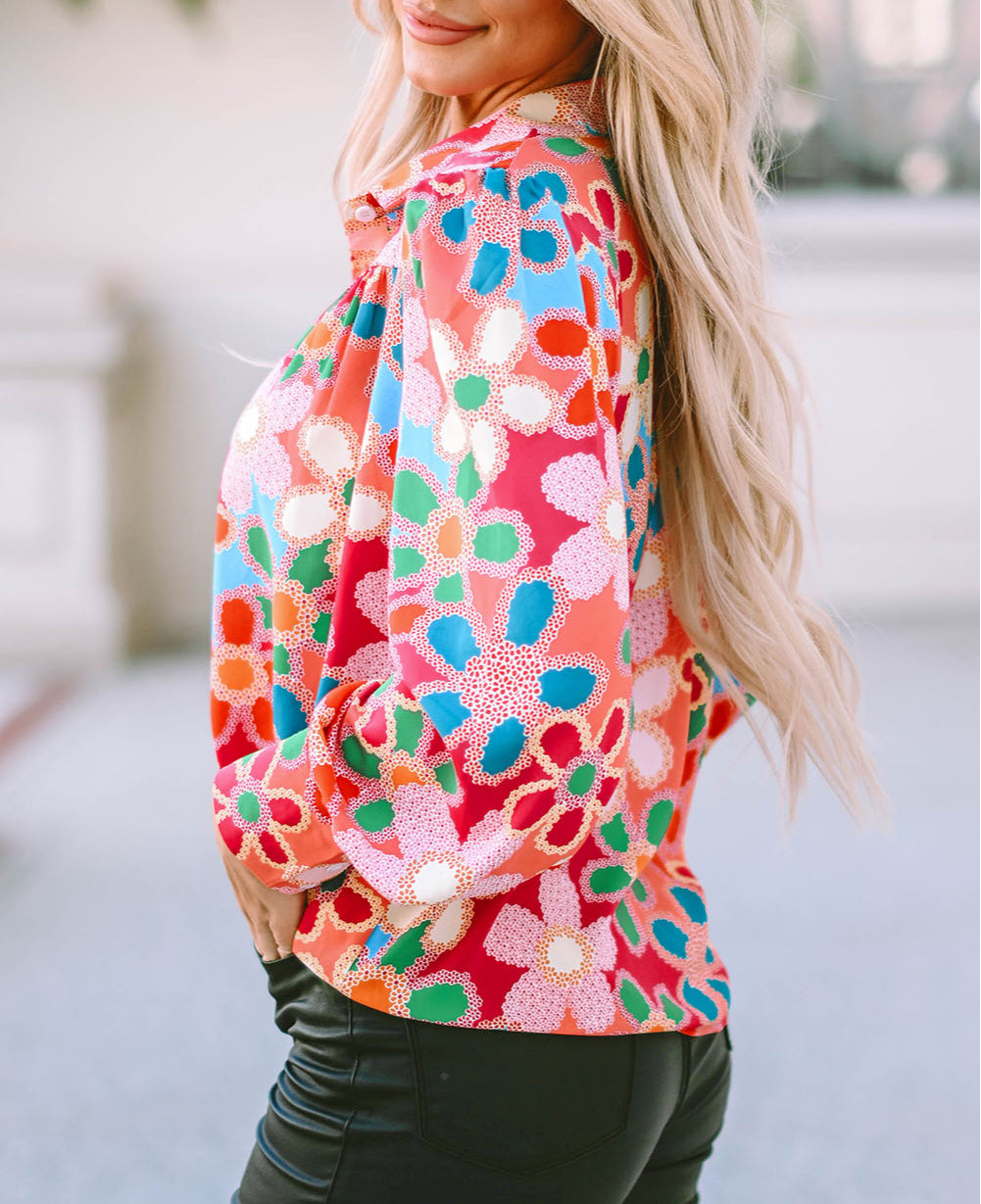 Floral Print Bubble Sleeve Shirt