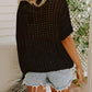 Fishnet Knit Ribbed Round Neck Short Sleeve Sweater Tee