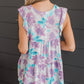 Purple Watercolor Floral Ruffled V Neck Tank Top