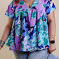 Abstract Floral Print V Neck Plus Blouse