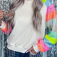 Sequin Color Block Raglan Sleeve Pullover Sweatshirt