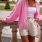 Solid Color Puff Sleeve Crinkled Shirt