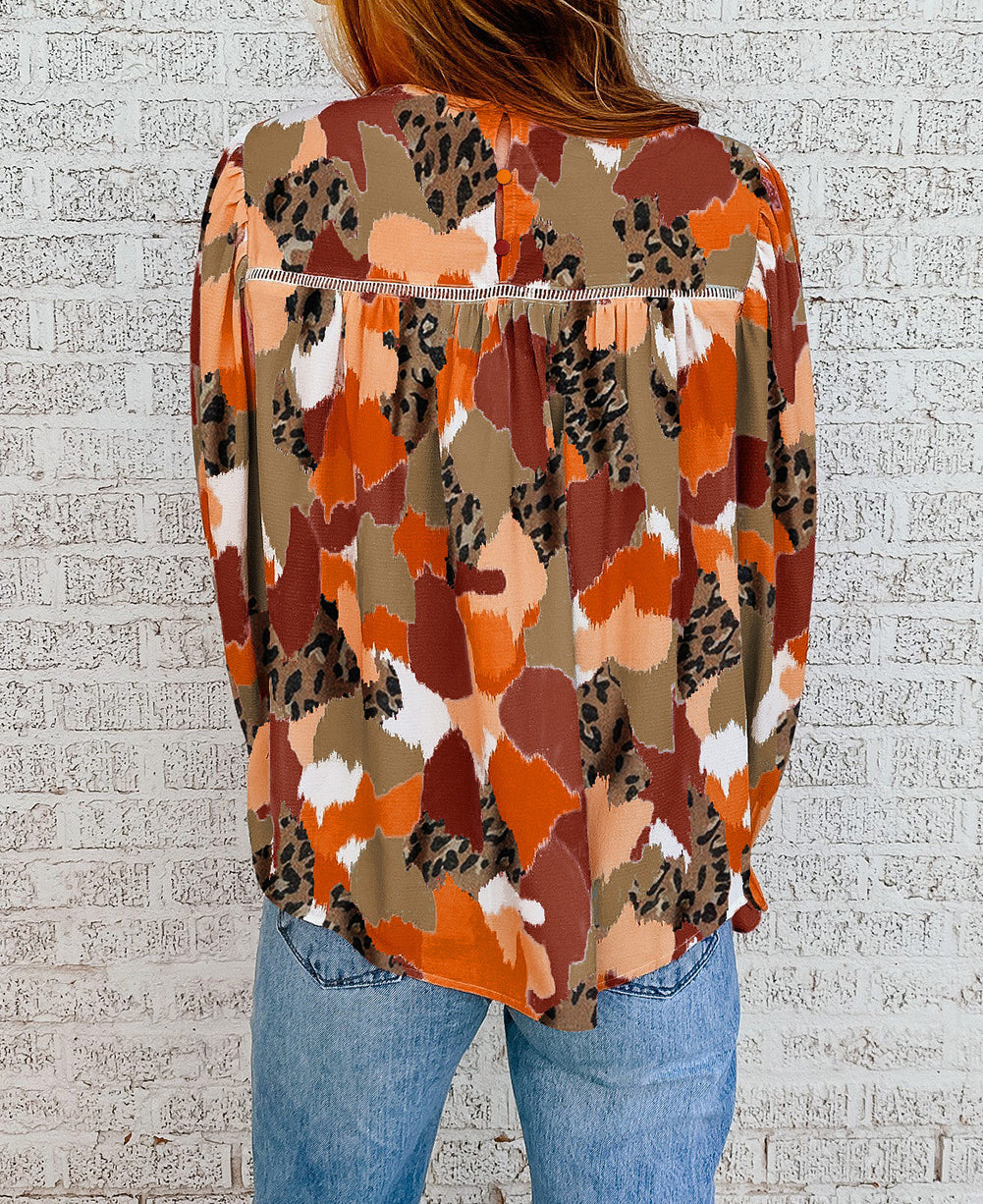 Multicolor Abstract Printed Long Sleeve Blouse