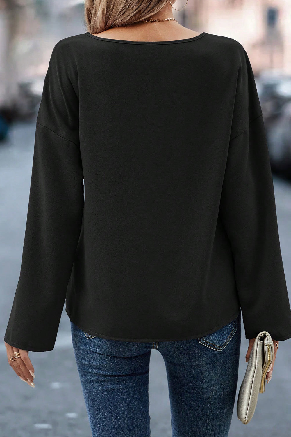 Roll Up Sleeve Stitching Detail Blouse