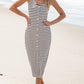 Striped Print Sleeveless Buttoned Maxi Dress