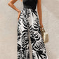 Halter Tropical Plant Print Wide Leg Jumpsuit