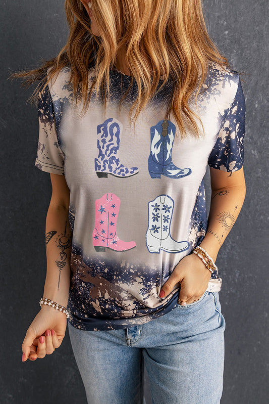 Tie Dye Western Boots Printed Crewneck T-shirt