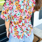 Frilled High Neck Buttons Back Floral Blouse
