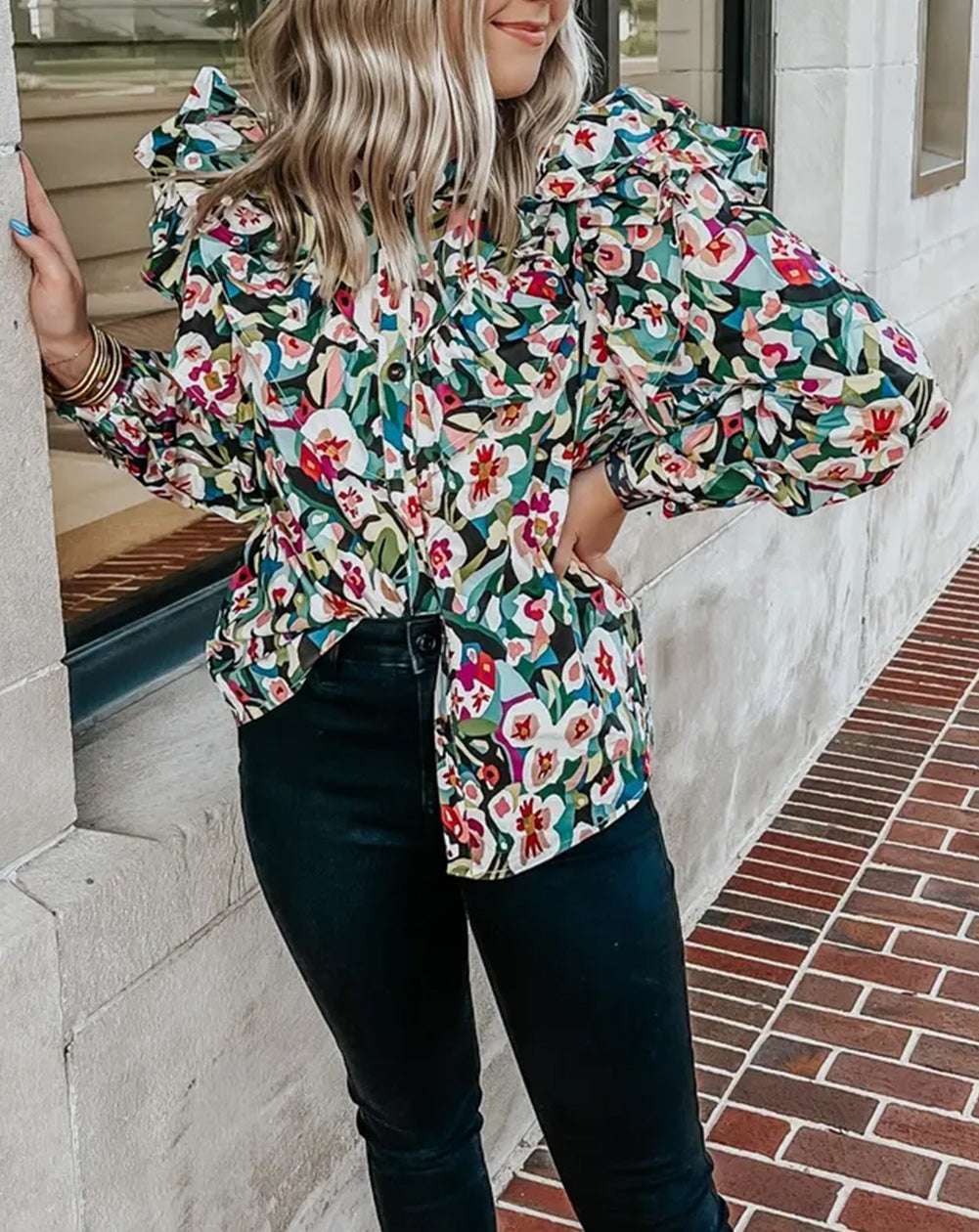 Printed Ruffled Floral Print Shirt