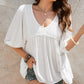 Lace V-Neck Bracelet Sleeve Ruffle Blouse
