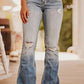 Vintage Light Wash Ripped Raw Edge Flare Jeans