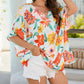 Floral Print Loose Half Sleeve V Neck T Shirt