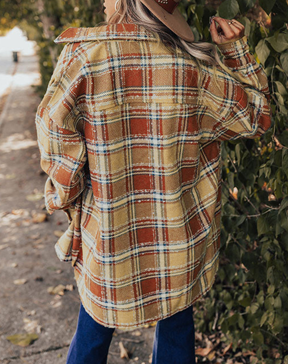 Oversized Flap Pockets Plaid Shacket with Slits