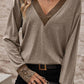 V Neck Button Cuffed Long Sleeve Top