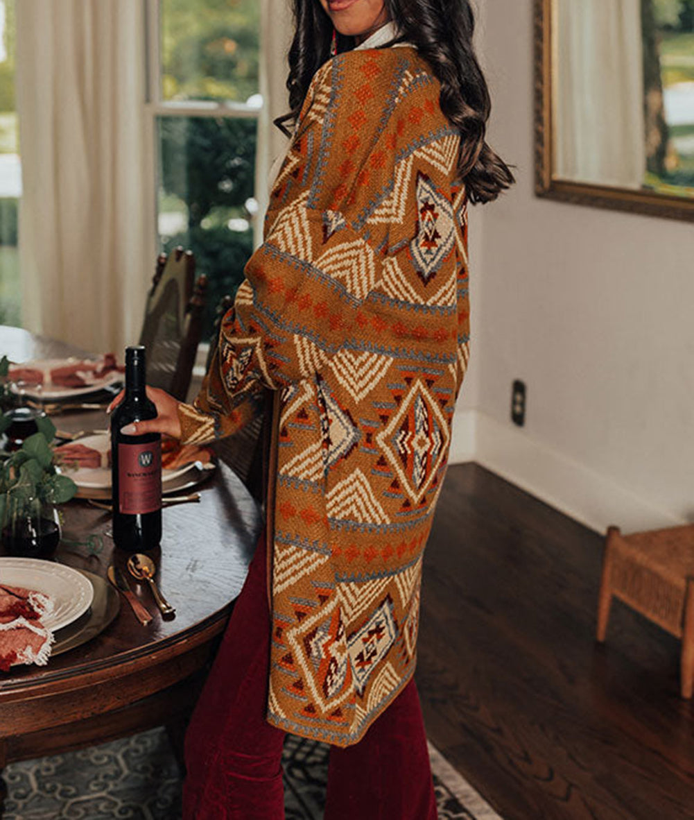 Aztec Geometric Knit Open Front Cardigan
