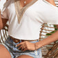 Contrast Guipure Lace Cold Shoulder Tee