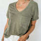 Grey Twist Short Sleeve Corded V Neck Top