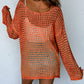 Open Knit Crochet Bell Sleeve Tunic Sweater