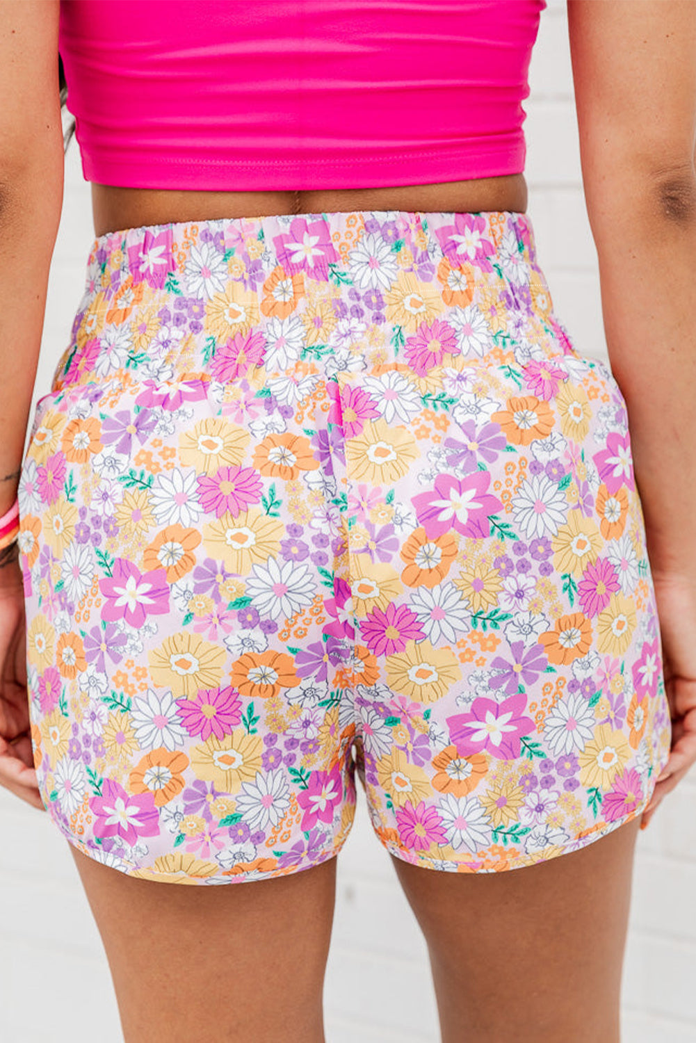 Floral Shirred High Waist Casual Shorts