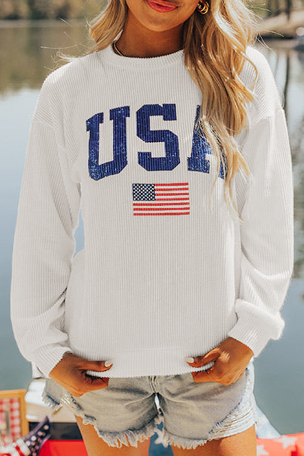 USA Flag Corded Graphic Sweatshirt