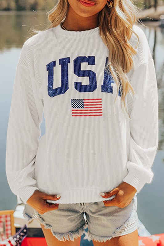 USA Flag Corded Graphic Sweatshirt
