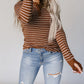 Thumbhole Sleeve Striped Henley Top