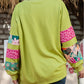 Plus Size Printed Patchwork Sleeve Split Sweatshirt