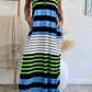 Mixed Stripes Spaghetti Straps V Neck Maxi Dress