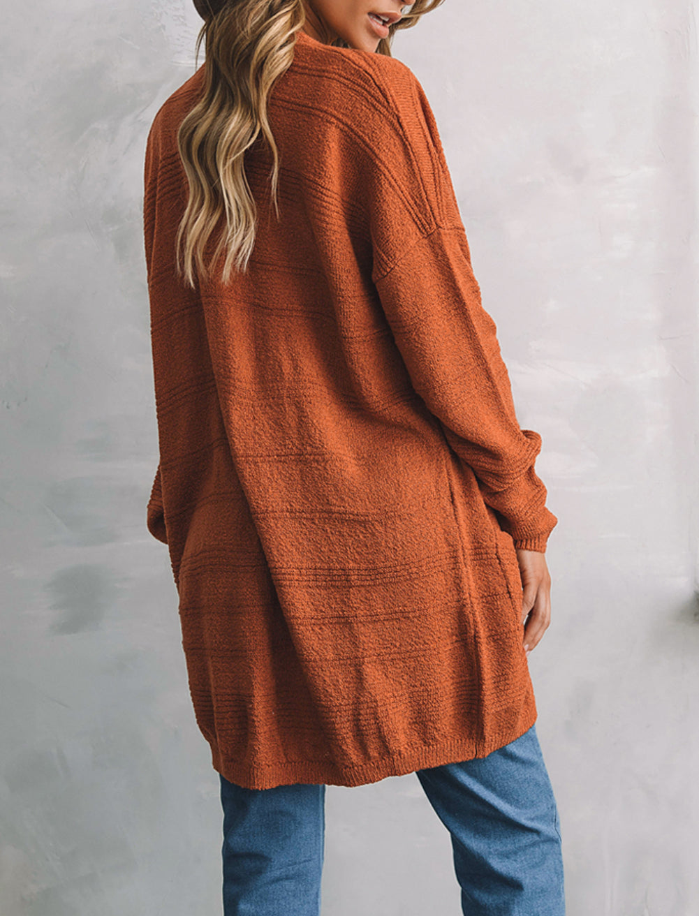 Open Front Textured Knit Cardigan with Pockets