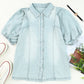 Distressed Bubble Sleeve Denim Shirt