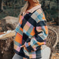 Plaid Print Pocketed Half Button Collared Sweatshirt