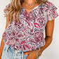 Floral Ruffled Short Sleeve V Neck Blouse
