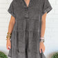 Acid Wash V Neck Tiered Denim Dress