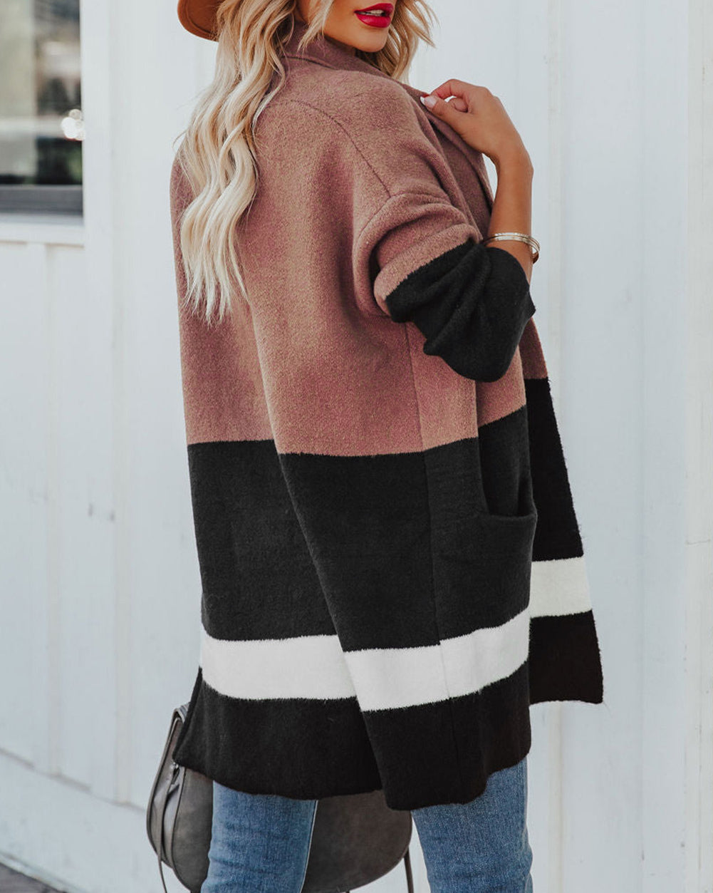 Gingerbread Latte Colorblock Pocketed Cardigan