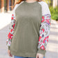Plus Size Textured Floral Patchwork Raglan Sleeve Blouse