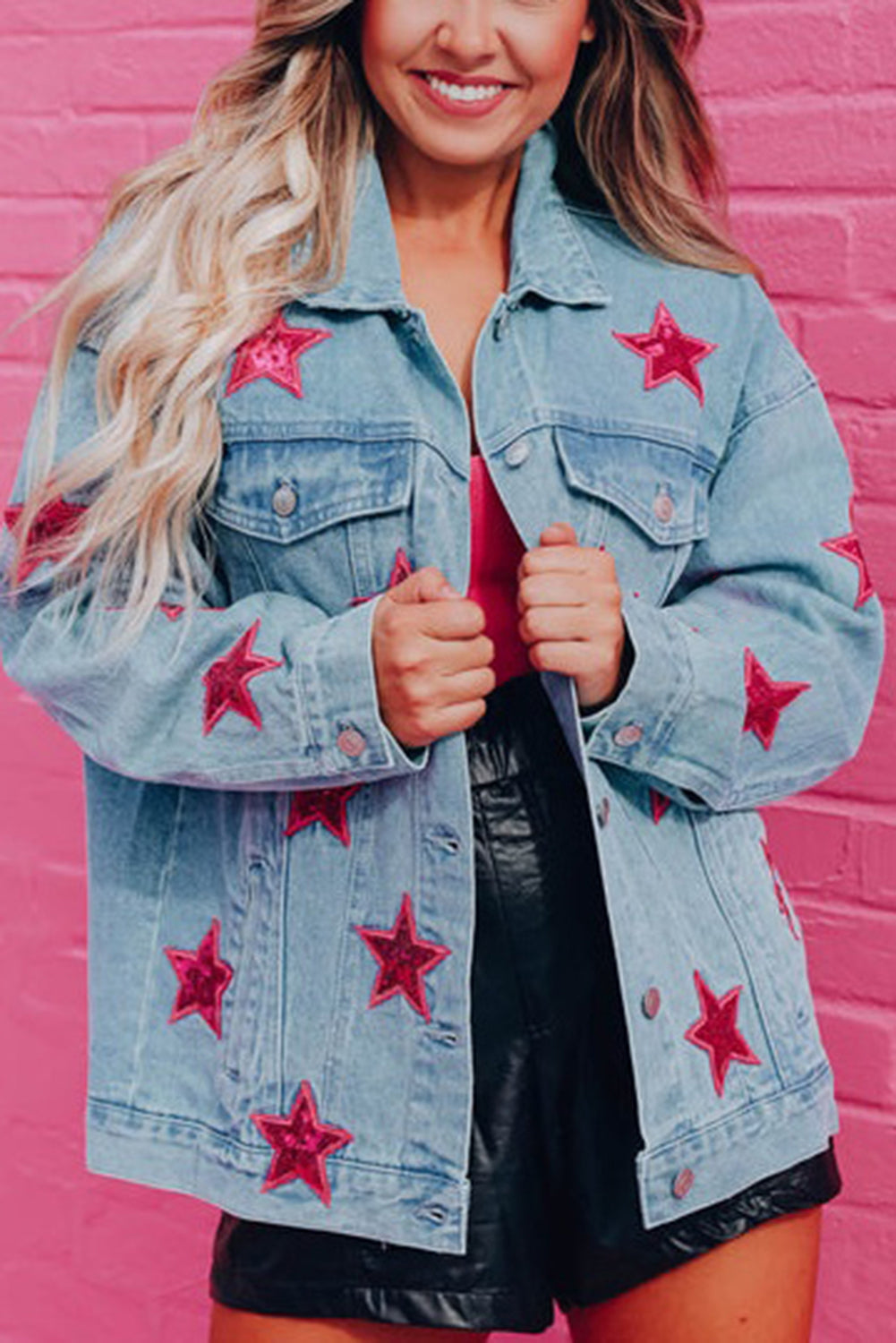 Sequin Star Flap Pocket Denim Jacket