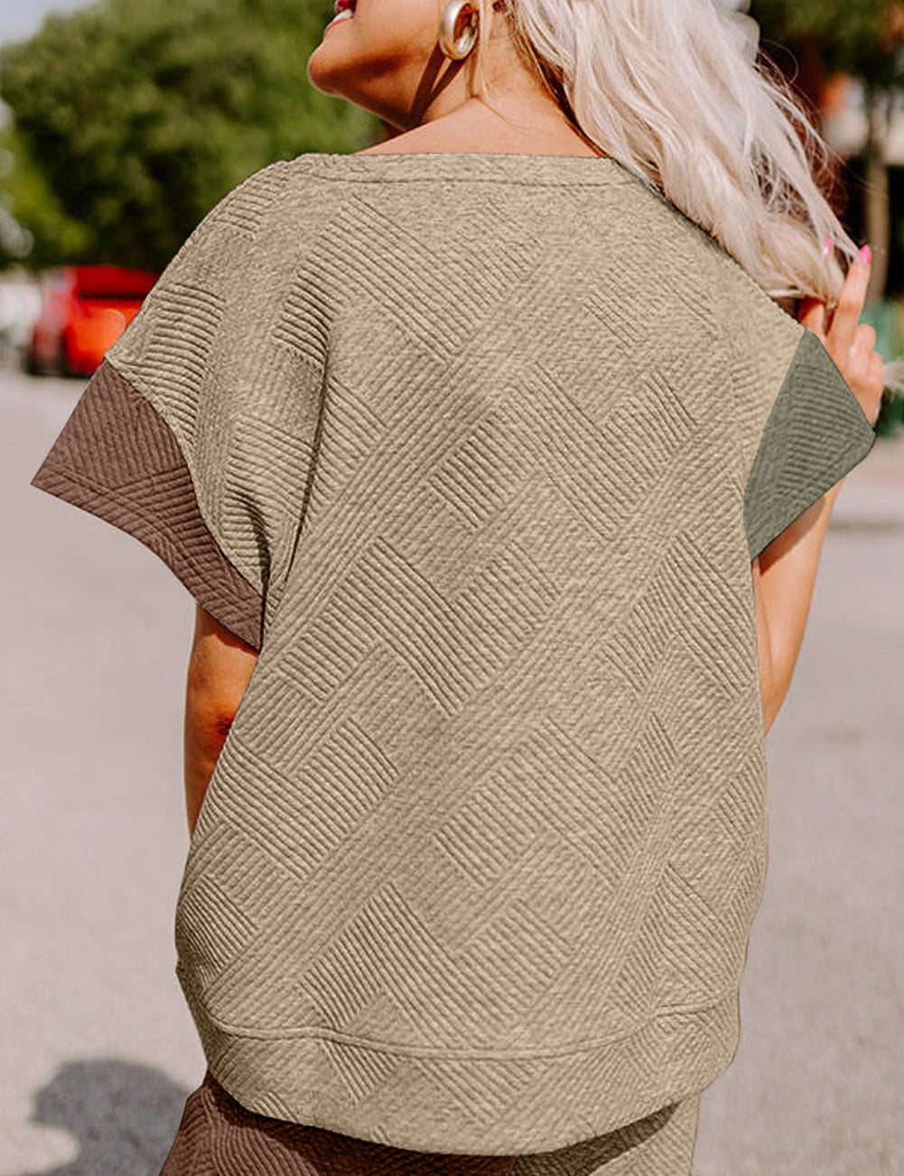 Colorblock Textured Tee Cropped Wide Leg Pants Set