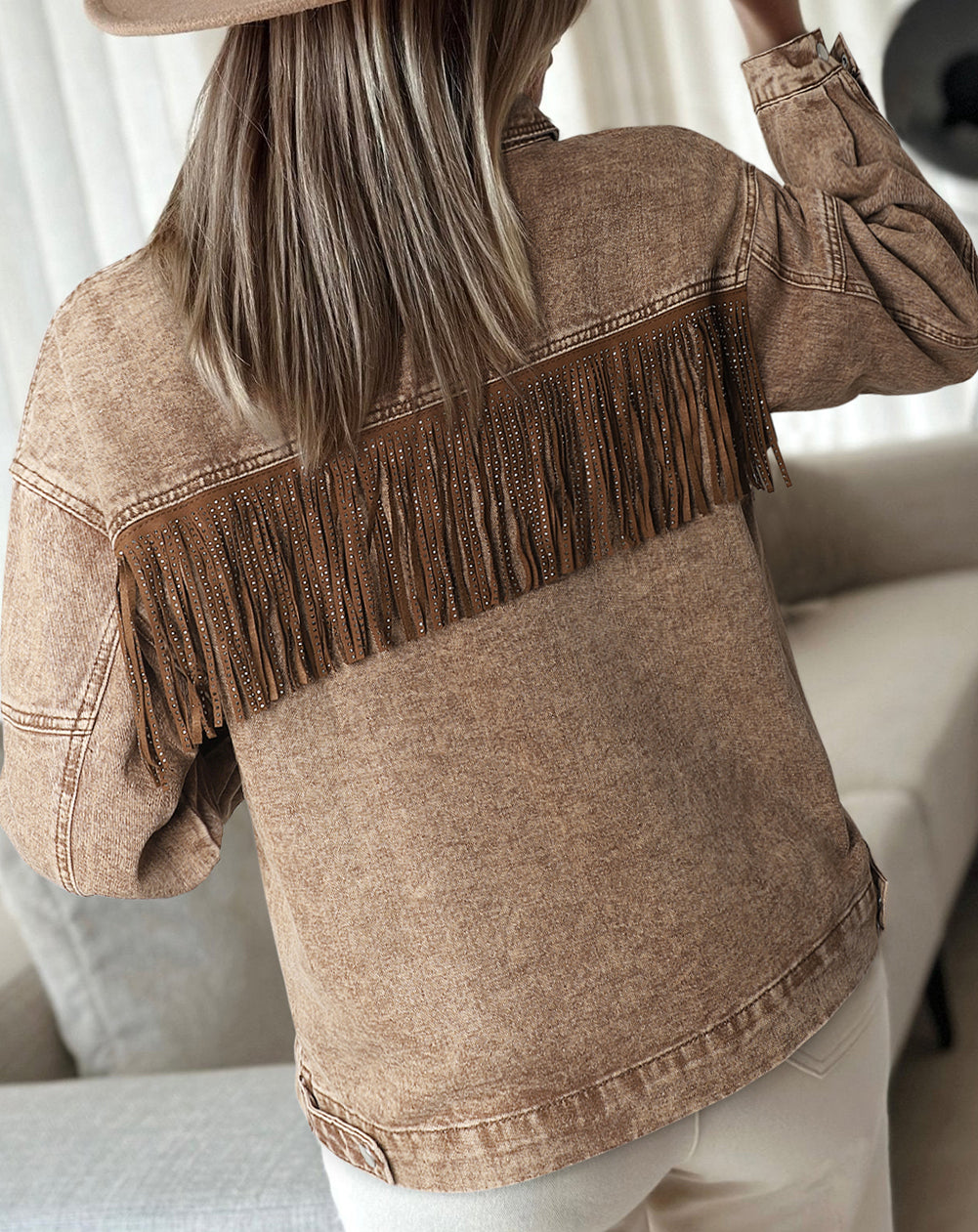 Rhinestone Fringed Cowgirl Fashion Denim Jacket