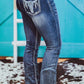 Embroidered Cow Straight Leg Jeans