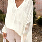 Open Knit Long Sleeve Pocketed Hooded Sweater