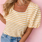 Stripe Square Neck Bubble Sleeve Top