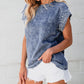 Acid Wash Pearl Embellishments O-neck Denim Top