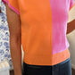 2-tone Color Block Knit Cap Sleeve Sweater Top