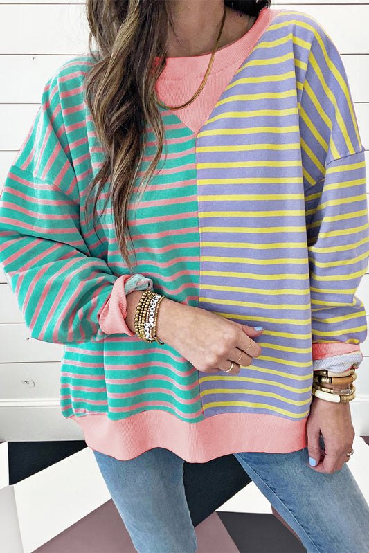 Stripe Colorblock Drop Shoulder Oversize Sweatshirt