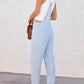 Chambray Pocketed Adjustable Straps Jumpsuit