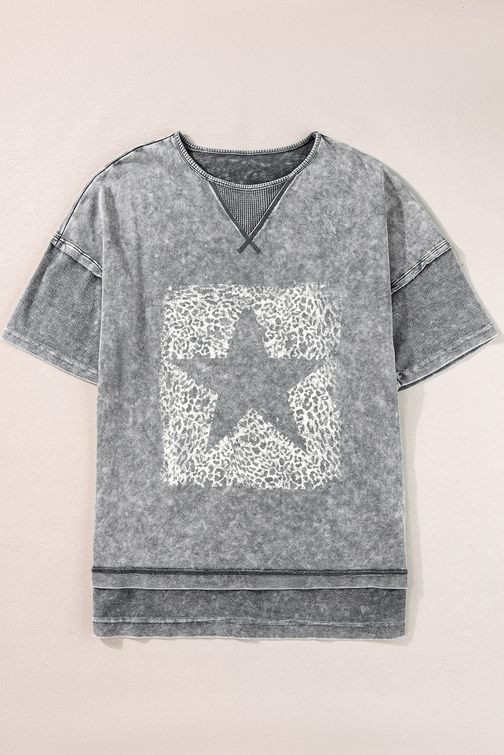 Leopard Star Print Mineral Wash High Low Oversized Tee