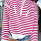 Stripe Zip up Collar Drop Shoulder Sweater